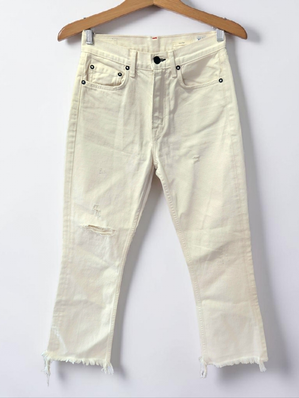 Noend Off White Kick Flare Raw Hem Ankle Jeans Womens 26x26 Distressed High Rise